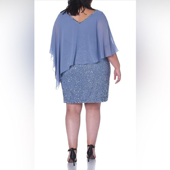 J Kara Dress Women's Caplet V-Neck Short Cocktail Beaded Dress Size 22W NWT $279 - Picture 3 of 4